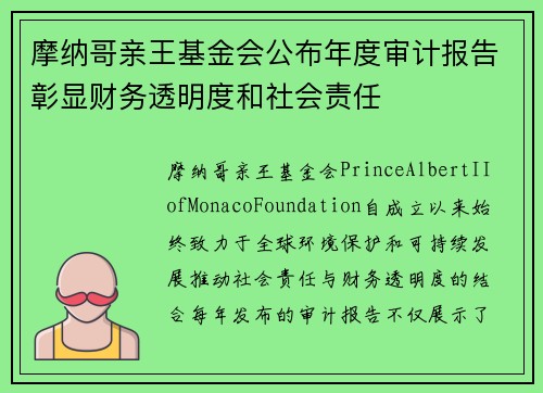 摩纳哥亲王基金会公布年度审计报告彰显财务透明度和社会责任